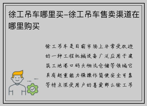 徐工吊车哪里买-徐工吊车售卖渠道在哪里购买
