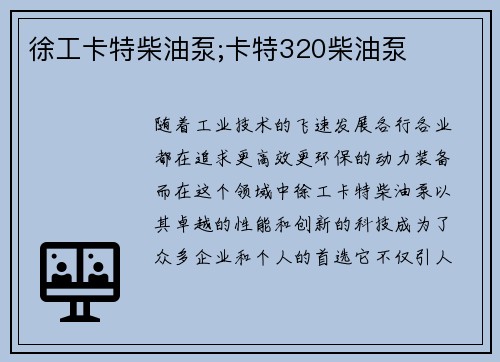 徐工卡特柴油泵;卡特320柴油泵
